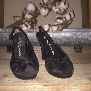 Black rhinestone Nina dress open toe heels